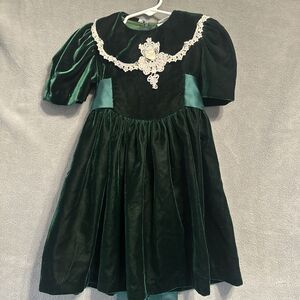 VTG Peaches N Cream Velvet Dress Size‎ 4 Green 80s 90s Lace Christmas Holiday